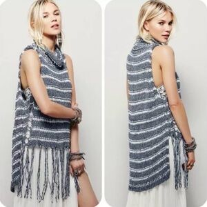 Free People Folksong Fringe Knit Crochet Sweater/tunic Size M boho stripes